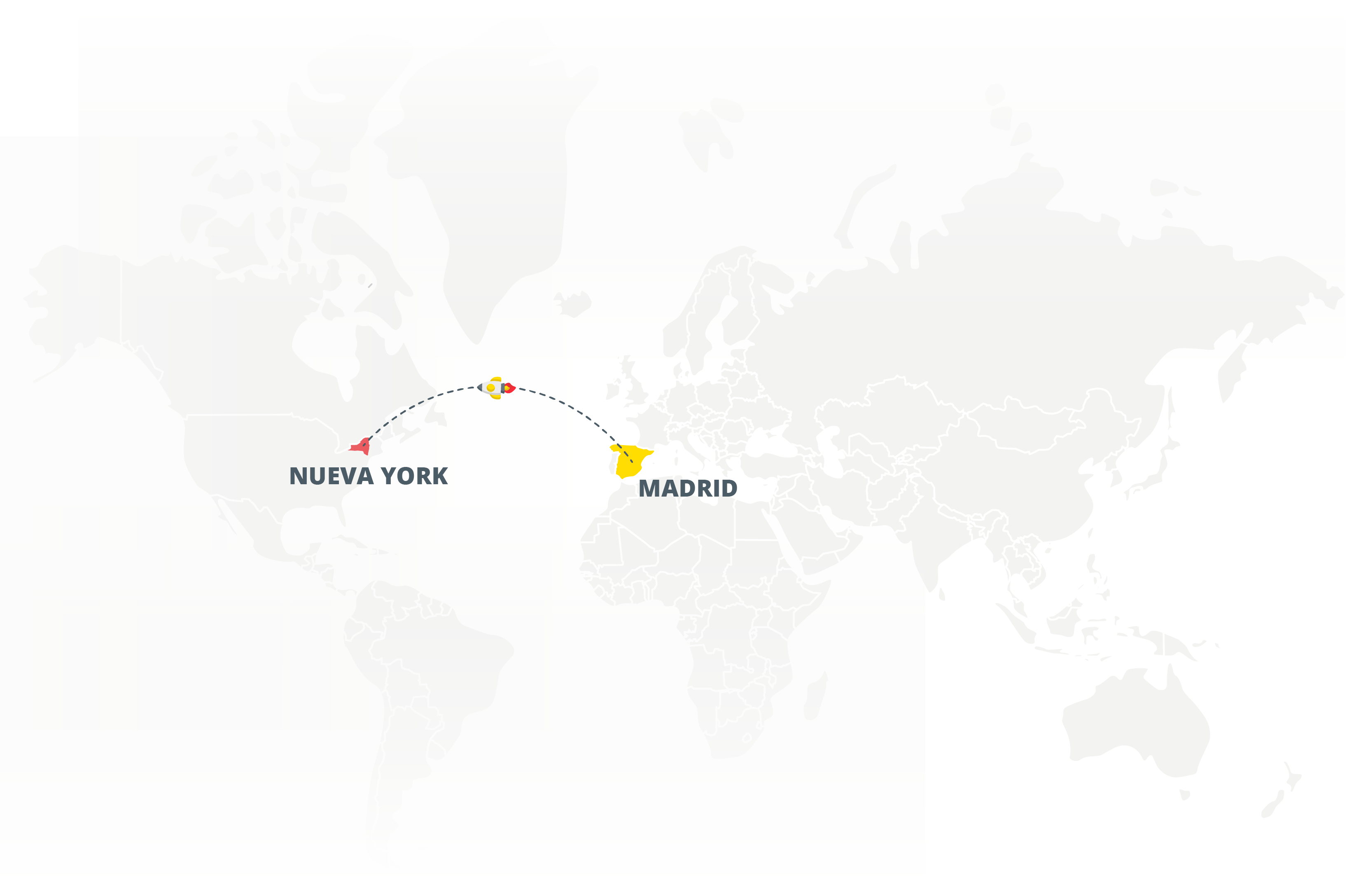 Mapa uniendo Madrid y Nueva York